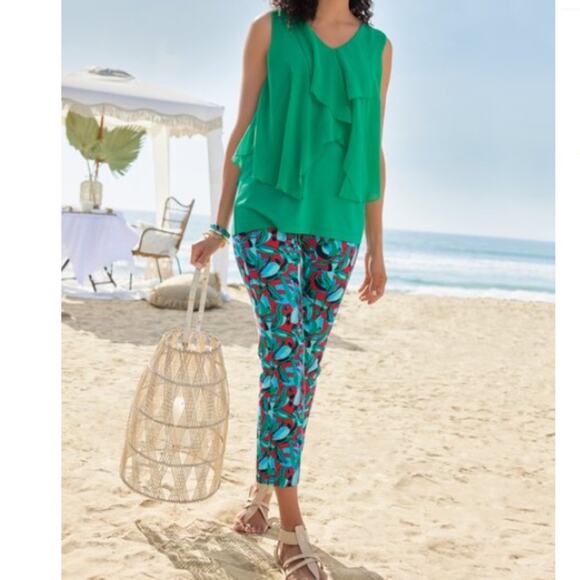 Soft Surroundings Superla Stretch Pull-On Kalea Straight Leg Crop Pants Colorful - Picture 4 of 6